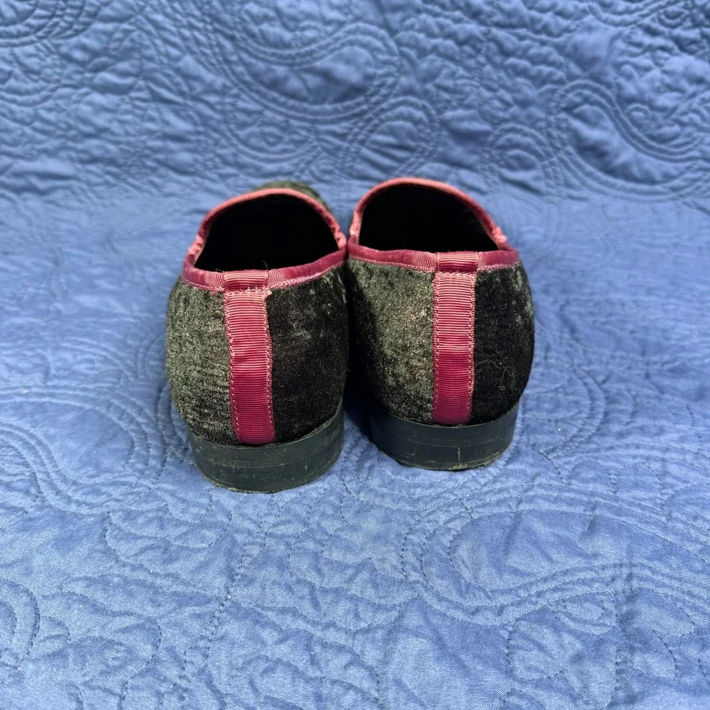 Stacy‎ Adams Mens Crushed Velvet Loafers Black Burgundy Slip On Size 9.5M NICE